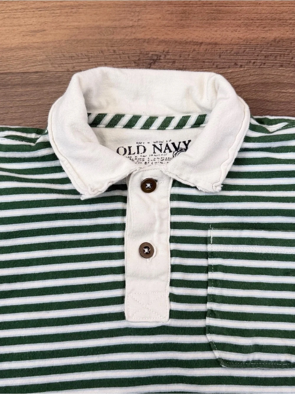 Y2K Old Navy Youth Short Sleeve Green & White Striped Polo Tee Size Small